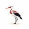 Red And Black Stork Icon On White Background - Simple And Minimalistic 2d Design