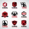 Red and black Strong fitness logo vector set design