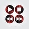 Red, black tartan icon, four music control buttons