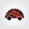 Red, black tartan isolated icon - cute rounded car