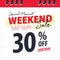 Red black Weekend sale 30 percent off promotion website banner heading design on calendar background vector for banner or poster.