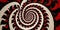 Red black and white abstract recursive spiral texture pattern, wallpaper or banner design. Generative AI illustration.