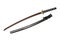 Red blade Japanese sword black cord with shiny ray skin wrapped scabbard