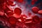 Red blood cells. Circulation of hemoglobin through vessels. Blood anemia background. Human red erythrocytes. Hemoglobin under