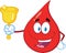 Red Blood Drop Cartoon Mascot Character Waving A Bell For Donation