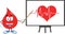 Red Blood Drop Character With Pointer Presenting Ecg Graph On Red Heart