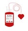 Red blood transfusion pack connected to a heart made in vector