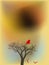 Red bloody bird on a tree on brown sunset