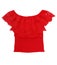 Red blouse is in folk style, lacy, female, beautiful top