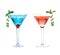 Red and blue alcohol cosmopolitan cocktails drinks