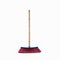 Red and Blue Broom with wooden handle standing cleaning hygiene