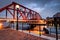 Red and blue cast iron bridge at Salford Quays