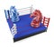 Red and blue chess knight confronting in boxing ring