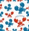 Red and blue crabs. Seamless pattern.