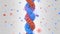 Red and blue DNA helix and particles, genetics related loopable 3D animation