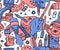 Red and blue doodle detailed seamless art pattern with different painting,drawing and crafts equipment