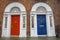 Red and blue doors in historical Dublin