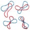 Red and blue elastic rubber bands isolated on a white background