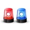 Red blue flashing police beacon alarm. Police light siren emergency equipment. Danger flash ambulance beacon