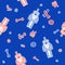 Red Blue Fun Robot Seamless Pattern Background Wallpaper for kid boys
