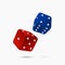 Red and blue game dice. Lucky gambling with bets