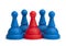 Red and blue game pawns white