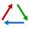 Red, blue, green arrow icon that constitutes a triangle shape. vector.