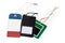 Red blue, green and black carton clothing swing tags