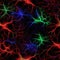 Red Blue Green Fire Neurons On Black Background. Tile Seamless Background. Generative AI