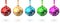 Red, blue, green, golden, purple  Christmas  ball  on white background