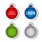 Red, blue, green and silver ball for advertising text on the white background, stickers with shadow