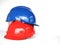 Red and blue hardhats