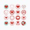 Red and blue heart symbols icons set on white background