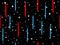 Red and blue lasers on the background of stars. Seamless pattern. Vector