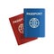 Red and blue leather Passport icon Vector illustration