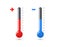 Red and blue mercury thermometers vector illustration. Hot and cold temperature sensor icons. Chemical test tubes