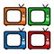 Red, blue, orange and green retro tv drawing. Flat style vector. Television icon, symbol isolated on white background. Multimedia