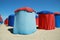 Red and blue parasols on beach