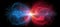 Red and blue particles colliding and merging in dark space. Powerful flare of light. Generative AI