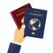 Red and blue passports in hand. Concept for travel, holiday, vacation. Flat vector