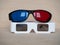 red and blue, and polarised glasses