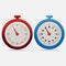 Red and blue realistic timers 55 seconds