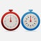 Red and blue realistic timers 60 seconds