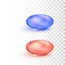Red and blue round transparent pills in matrix style isolated on transparent background. Concept of choice