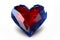 Red and blue ruby saphire natural stone glossy glance futuristic heart on white background