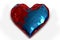 Red and blue ruby saphire natural stone glossy glance futuristic heart on white background