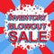 Red and blue sale poster with INVENTORY BLOWOUT SALE text. Advertising banner