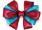 Red and blue satin bow isolated on white.