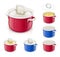 Red and blue saucepan with lid. Kitchen tableware.