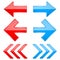 Red and blue shiny 3d arrows. Previous and Next icons